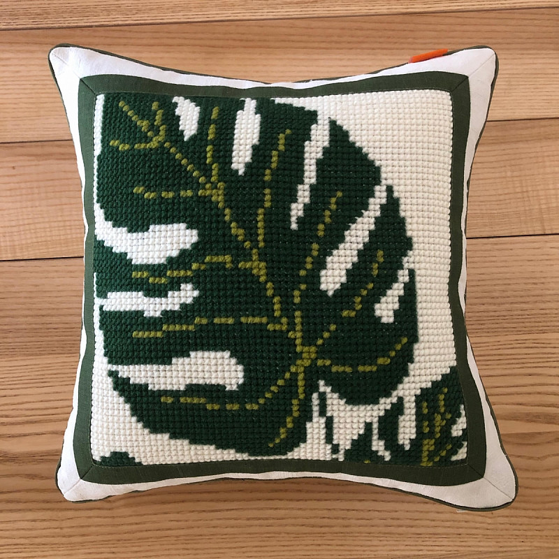 Лист монстеры домотканое полотно 40х40см