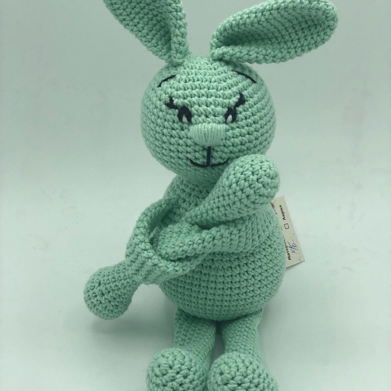 Зайка салатовый длинные ручки  35 см