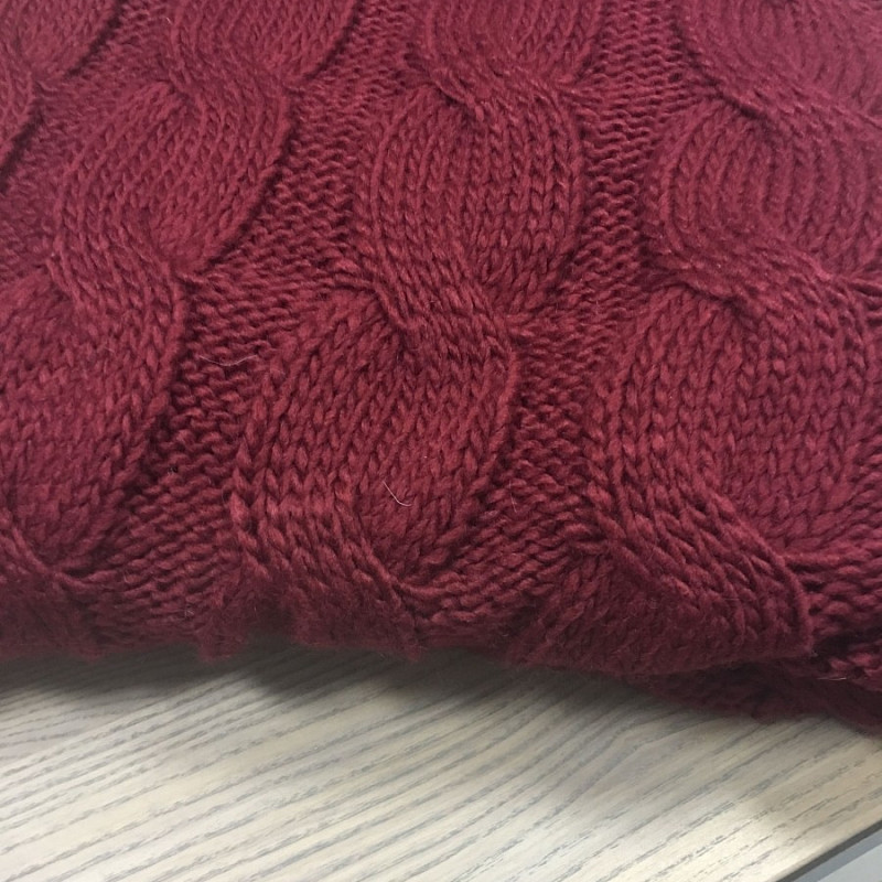 Плед связанный в косы бордо 160х200 см