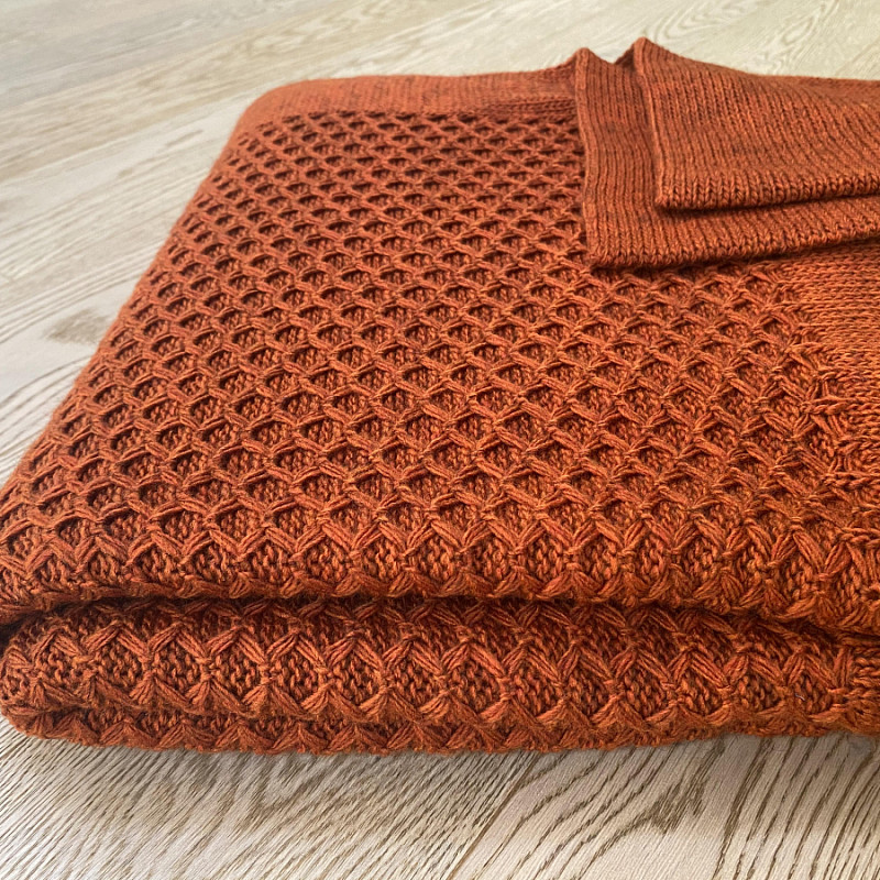Вязаный мягкий плед терракот 190х170 см
